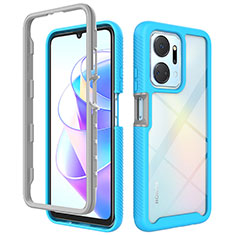 Silicone Transparent Frame Case Cover 360 Degrees ZJ1 for Huawei Honor X7a Sky Blue