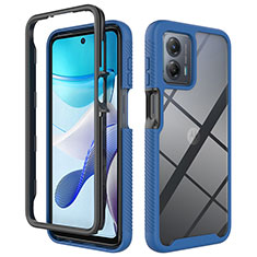 Silicone Transparent Frame Case Cover 360 Degrees ZJ1 for Motorola Moto G 5G (2023) Blue