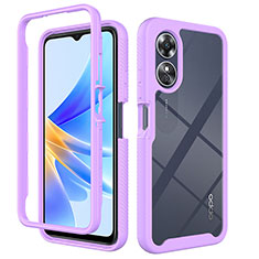 Silicone Transparent Frame Case Cover 360 Degrees ZJ1 for Oppo A17 Clove Purple