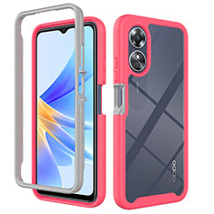 Silicone Transparent Frame Case Cover 360 Degrees ZJ1 for Oppo A17 Hot Pink