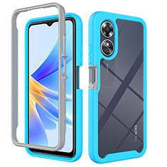 Silicone Transparent Frame Case Cover 360 Degrees ZJ1 for Oppo A17 Sky Blue