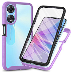 Silicone Transparent Frame Case Cover 360 Degrees ZJ1 for Oppo A58 5G Clove Purple