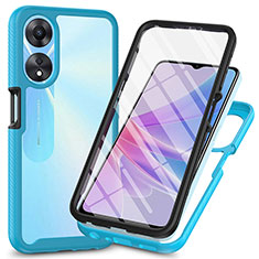 Silicone Transparent Frame Case Cover 360 Degrees ZJ1 for Oppo A58 5G Sky Blue