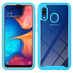 Silicone Transparent Frame Case Cover 360 Degrees ZJ1 for Samsung Galaxy A20 Sky Blue