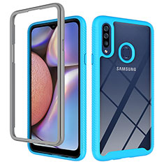 Silicone Transparent Frame Case Cover 360 Degrees ZJ1 for Samsung Galaxy A20s Sky Blue