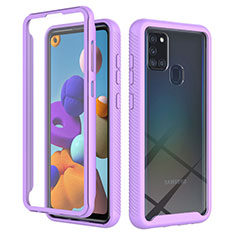 Silicone Transparent Frame Case Cover 360 Degrees ZJ1 for Samsung Galaxy A21s Clove Purple