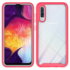 Silicone Transparent Frame Case Cover 360 Degrees ZJ1 for Samsung Galaxy A30S Hot Pink