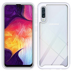 Silicone Transparent Frame Case Cover 360 Degrees ZJ1 for Samsung Galaxy A50 White