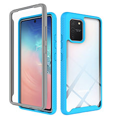 Silicone Transparent Frame Case Cover 360 Degrees ZJ1 for Samsung Galaxy A91 Sky Blue