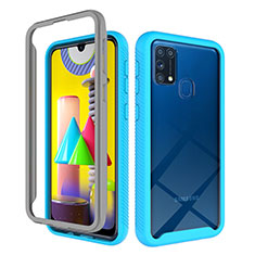 Silicone Transparent Frame Case Cover 360 Degrees ZJ1 for Samsung Galaxy M21s Sky Blue