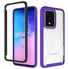 Silicone Transparent Frame Case Cover 360 Degrees ZJ1 for Samsung Galaxy S20 Ultra 5G Clove Purple