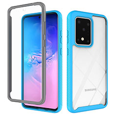 Silicone Transparent Frame Case Cover 360 Degrees ZJ1 for Samsung Galaxy S20 Ultra 5G Sky Blue