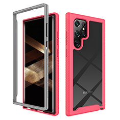Silicone Transparent Frame Case Cover 360 Degrees ZJ1 for Samsung Galaxy S24 Ultra 5G Hot Pink