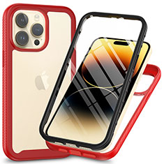 Silicone Transparent Frame Case Cover 360 Degrees ZJ3 for Apple iPhone 13 Pro Max Red