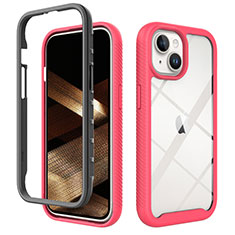 Silicone Transparent Frame Case Cover 360 Degrees ZJ3 for Apple iPhone 14 Hot Pink