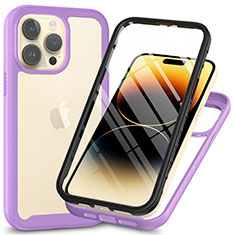 Silicone Transparent Frame Case Cover 360 Degrees ZJ3 for Apple iPhone 14 Pro Clove Purple