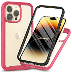 Silicone Transparent Frame Case Cover 360 Degrees ZJ3 for Apple iPhone 14 Pro Hot Pink