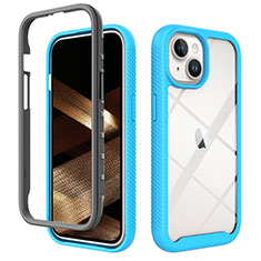 Silicone Transparent Frame Case Cover 360 Degrees ZJ3 for Apple iPhone 15 Plus Sky Blue