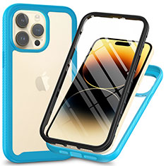 Silicone Transparent Frame Case Cover 360 Degrees ZJ3 for Apple iPhone 15 Pro Sky Blue