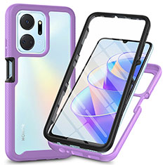 Silicone Transparent Frame Case Cover 360 Degrees ZJ3 for Huawei Honor X7a Clove Purple