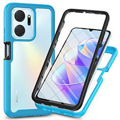 Silicone Transparent Frame Case Cover 360 Degrees ZJ3 for Huawei Honor X7a Sky Blue