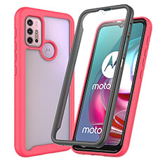 Silicone Transparent Frame Case Cover 360 Degrees ZJ3 for Motorola Moto G10 Power Hot Pink