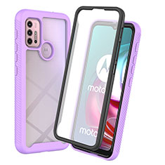 Silicone Transparent Frame Case Cover 360 Degrees ZJ3 for Motorola Moto G10 Power Purple