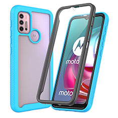 Silicone Transparent Frame Case Cover 360 Degrees ZJ3 for Motorola Moto G10 Power Sky Blue