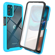 Silicone Transparent Frame Case Cover 360 Degrees ZJ3 for Motorola Moto G42 Sky Blue