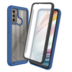 Silicone Transparent Frame Case Cover 360 Degrees ZJ3 for Motorola Moto G60 Blue