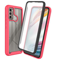 Silicone Transparent Frame Case Cover 360 Degrees ZJ3 for Motorola Moto G60 Hot Pink