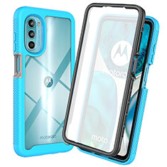 Silicone Transparent Frame Case Cover 360 Degrees ZJ3 for Motorola Moto G82 5G Sky Blue