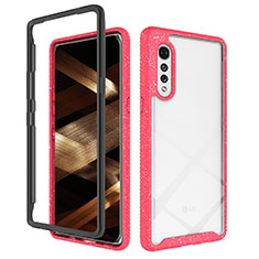 Silicone Transparent Frame Case Cover 360 Degrees ZJ4 for LG Velvet 5G Hot Pink