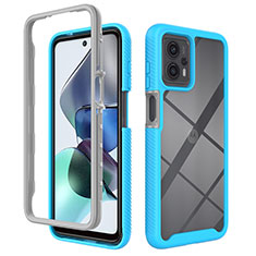 Silicone Transparent Frame Case Cover 360 Degrees ZJ4 for Motorola Moto G13 Sky Blue