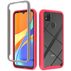 Silicone Transparent Frame Case Cover 360 Degrees ZJ4 for Xiaomi Redmi 9 India Hot Pink
