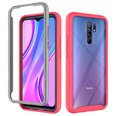 Silicone Transparent Frame Case Cover 360 Degrees ZJ4 for Xiaomi Redmi 9 Prime India Hot Pink