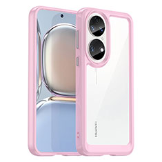 Silicone Transparent Frame Case Cover J01S for Huawei P50 Pro Pink