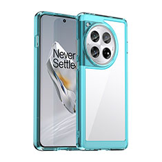 Silicone Transparent Frame Case Cover J01S for OnePlus 12 5G Cyan