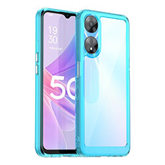 Silicone Transparent Frame Case Cover J01S for Oppo A78 5G Cyan