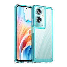 Silicone Transparent Frame Case Cover J01S for Oppo A79 5G Cyan