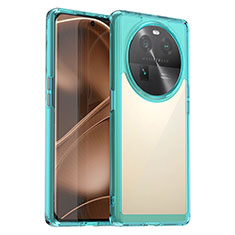 Silicone Transparent Frame Case Cover J01S for Oppo Find X6 5G Cyan