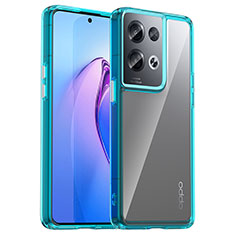 Silicone Transparent Frame Case Cover J01S for Oppo Reno9 Pro+ Plus 5G Cyan