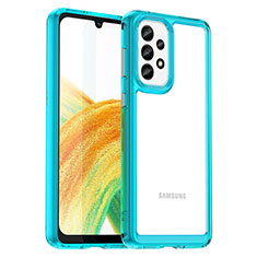 Silicone Transparent Frame Case Cover J01S for Samsung Galaxy A33 5G Cyan