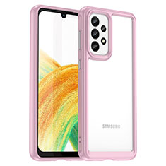 Silicone Transparent Frame Case Cover J01S for Samsung Galaxy A33 5G Pink