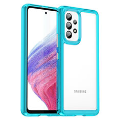 Silicone Transparent Frame Case Cover J01S for Samsung Galaxy A53 5G Cyan