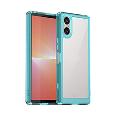 Silicone Transparent Frame Case Cover J01S for Sony Xperia 5 V Cyan