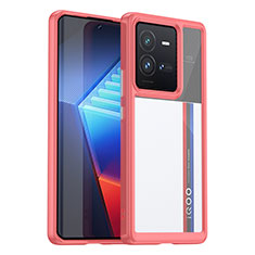 Silicone Transparent Frame Case Cover J01S for Vivo iQOO 10 Pro 5G Hot Pink
