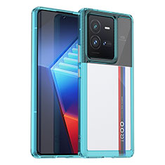 Silicone Transparent Frame Case Cover J01S for Vivo iQOO 10 Pro 5G Sky Blue