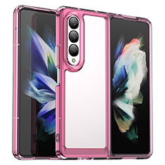 Silicone Transparent Frame Case Cover J02S for Samsung Galaxy Z Fold3 5G Rose Gold