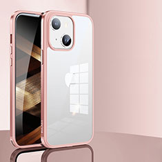 Silicone Transparent Frame Case Cover LD1 for Apple iPhone 15 Plus Rose Gold